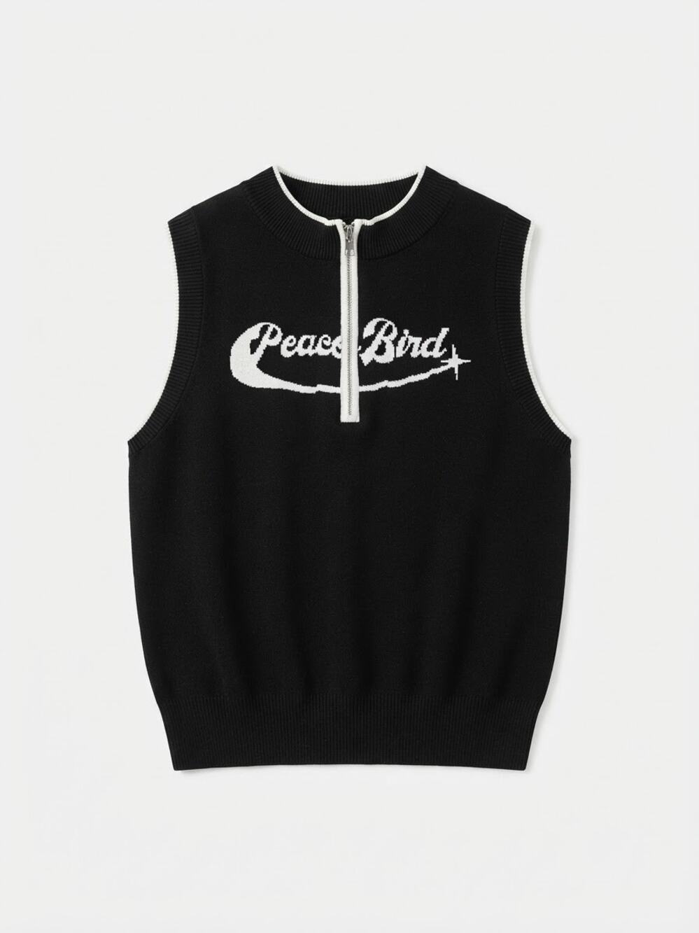 Peacebird Black Knit Quarter Zip Top Womens S Graphic Sleeveless Sweater Vest